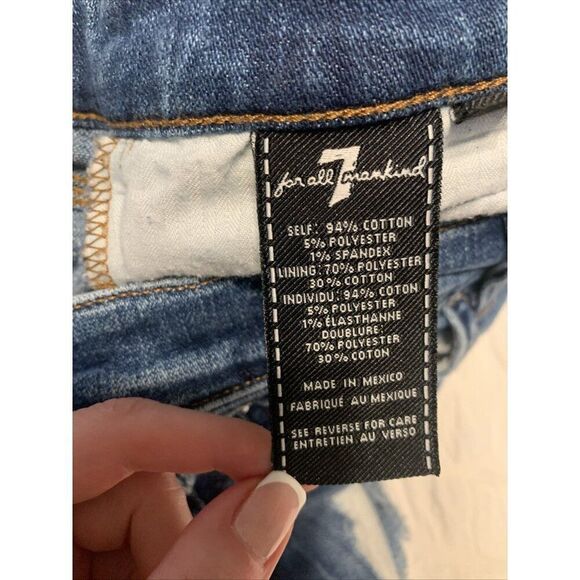 7 for all mankind Womens Blue Distressed Mid Rise Jean Denim Shorts 4.5” 25 - Picture 4 of 5